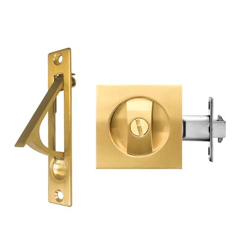 Gold Pocket Door Lock with Edge Pull