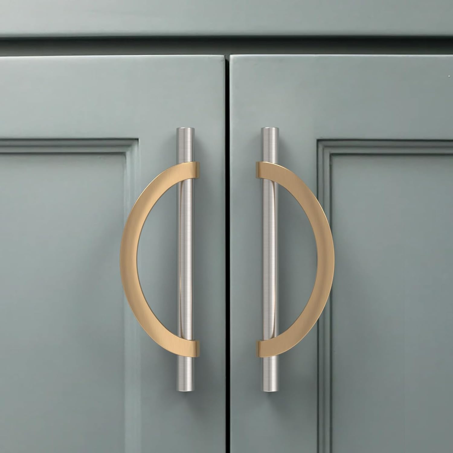 Amerdeco 10 Pack Brushed Satin Nickel and Champagne Bronze Cabinet Pulls 5 Inch(128MM) Hole Centers Kitchen Cabinet Handles Cabinet Hardware Cupboard Handles Drawer Pulls...