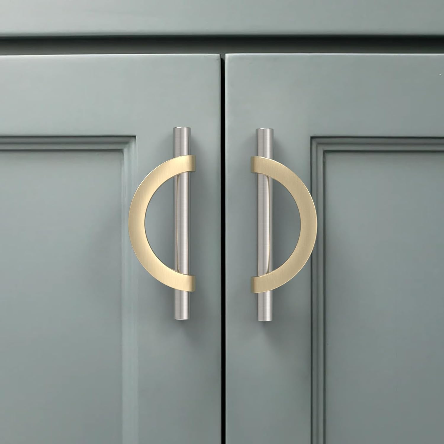 Amerdeco 10 Pack Brushed Satin Nickel and Gold Cabinet Pulls 3.75 Inch(96MM) Hole Centers Kitchen Cabinet Handles Cabinet Hardware Cupboard Handles Drawer Pulls...