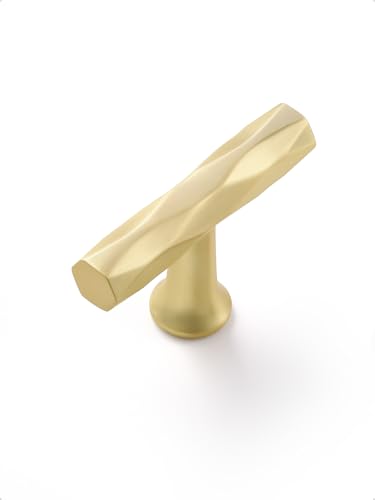 Brushed Gold Cabinet Knobs 10 Pack Hammered Brass Cabinet Handles Decorative Kitchen Drawer Dresser Cupboard Bathroom Vanity Cabinet Hardware Rhombus