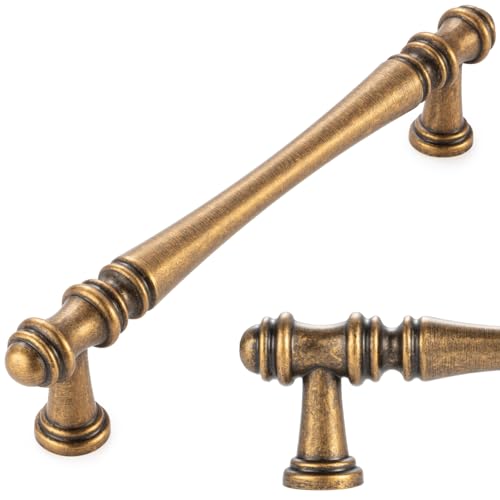 KOOFIZO 10 Pack 5 Inch Antique Brass Cabinet Pulls Vintage Brass Cabinet Handles Brass Cabinet Hardware P30 for Kitchen Cabinets Drawer Dresser Cupboard Bedroom Bathroom