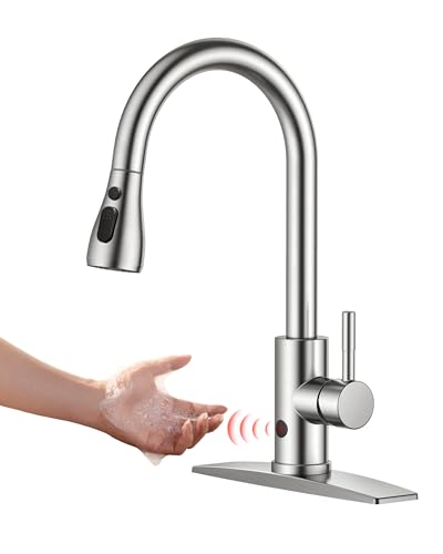 FORIOUS Touchless Kitchen Faucet with Pull Down Sprayer, Brushed Nickel Hands-Free Smart Motion Sensor Sink Faucet Single Handle Contemporary, Suitable for Farmhouse Laundry Camper RV Bar