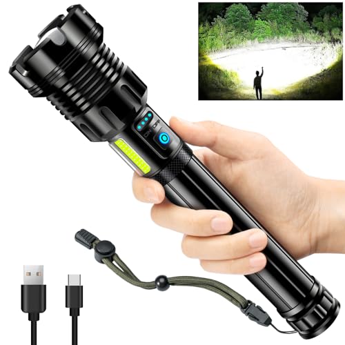9000 High Lumens Flashlight Rechargeable with COB Work Light Super Bright LED Flashlights Heavy Duty&14 Modes &Waterproof Tactical Powerful Flashlight for Emergencies,Camping,Hiking,Outdoor,Indoor