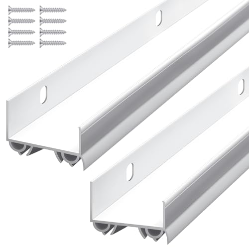 2 Sets Door Sweep Plastic PVC 1 3/4" x 36" Slide on Bottom Exterior Door Seal Strip for Weather Stripping Draft Stopper (White)