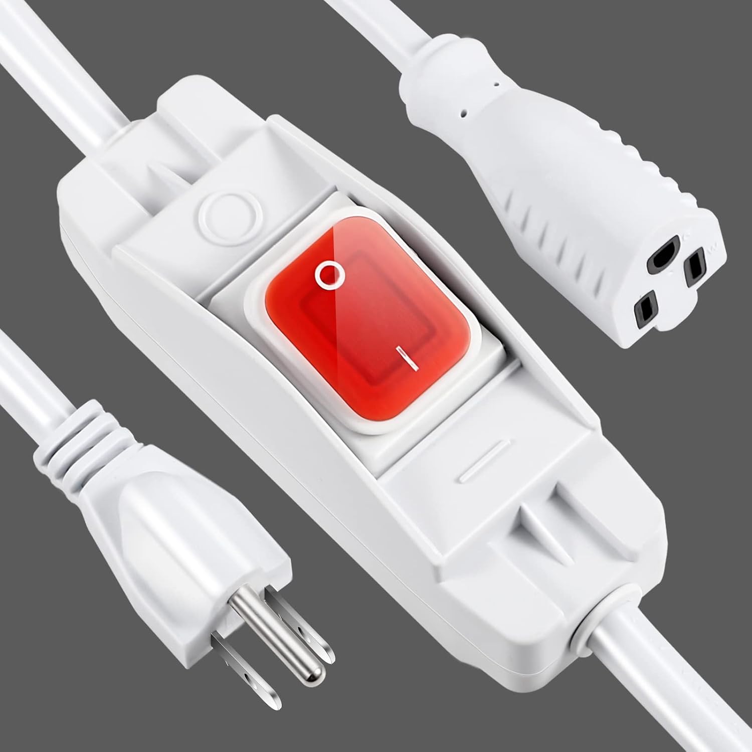 Outdoor Waterproof On/Off Switch Extension Cord, Heavy Duty 125v/250v Black SJTW Cord (35 Ft, White)