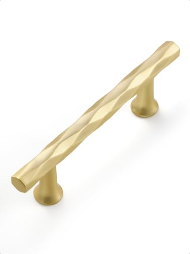 Brushed Gold Cabinet Pulls 3" Hole Center 10 Pack Hammered Brass Cabinet Handles Decorative Kitchen Drawer Dresser Cupboard Bathroom Vanity Cabinet Hardware Rhombus