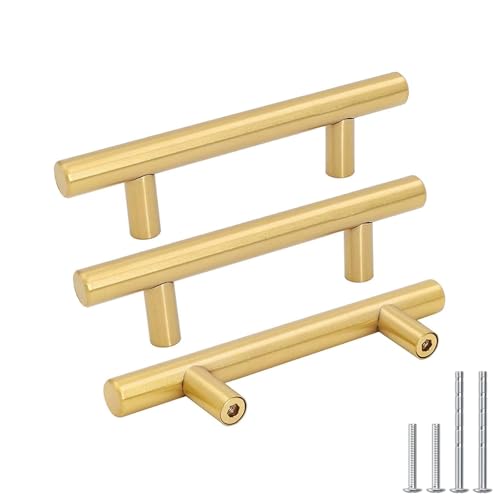 goldenwarm 25 Pack Gold Cabinet Handles Brushed Brass Drawer Pulls Gold Cabinet Pulls 3 inch Kitchen Door Handles and Knobs Bathroom Bedroom Furniture Knobs Stainless Steel