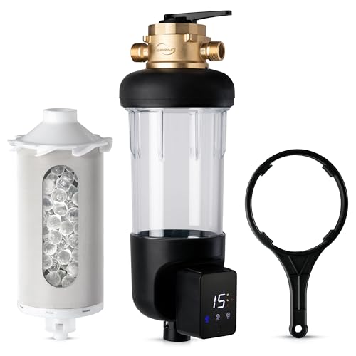 iSpring WSP100SL-ARJ-BP, NSF Certified, Whole House Spin Down Sediment Water Filter with 4 Modes Bypass, Include Siliphos Helps Prevent Scale, Clear Housing, Jumbo Size with Touch-Screen Auto Flushing