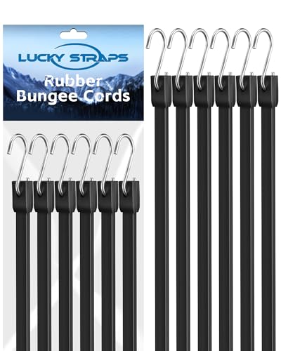 60 Inch Rubber Bungee Cords Heavy Duty Outdoor, Black Bungee Straps with Upgraded Hooks, Weatherproof Tarp Straps with 1.9X Max Stretch & 100% Rubber for Cargo, Van, Truck, Motorcycle, etc (8 Pcs)