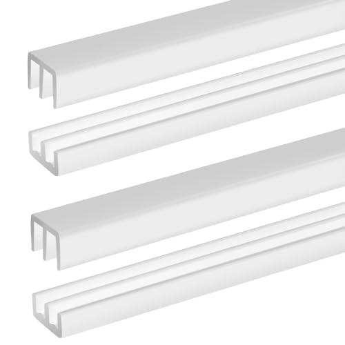 2 Sets Plastic Sliding Door Track Set for 1/4" Thick Panels Glass Cabinet Door Hardware System Window Sliding Track Easy Quick Installation(4ft,White)