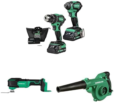 Bundle of Metabo HPT 18V MultiVoltTM Cordless Brushless Driver Drill & Impact Driver Combo Kit, Oscillating Multi-Tool, and Compact Blower