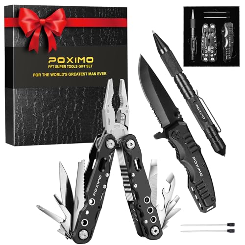 Multitool Gift Set for Men Dad Him, 3-in-1 EDC Survival Kit with 14 in1 Multi-Pliers, Pocket Knife & Tactical Pen | Premium Military-Grade Multi Tools for Camping, Car, Fathers Day, Dad Gifts
