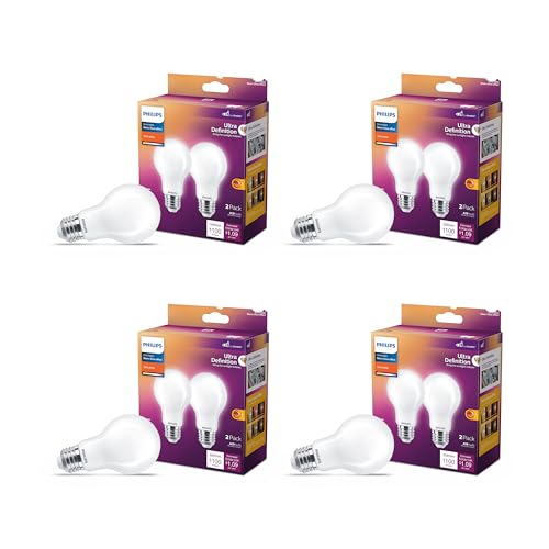 PHILIPS LED 75W A19 8-Pack Ultra Definition Soft White (2700K) 1100 Lumen (9W = 75W) Dimmable Frosted Flicker-Free Light Bulbs