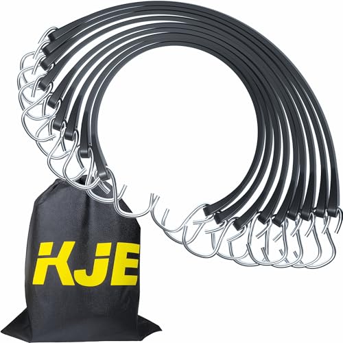 KJE 50Pack 21" Rubber Bungee Cords with S Hooks - Quality EPDM, Heavy Duty Black Bungee Straps, Ideal for Outdoor Tie Downs, Securing Tarps, Canvases, Cargo in Cold Hot Climates