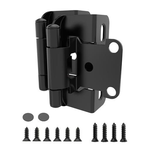 50 Pack | 1/2 inch Overlay Semi Partial Wrap Around Cabinet Hinges, Self Closing Face Frame Variable Decorative Replacement, Kitchen Hardware, with Screw & Quiet Bumper (Matte Black)