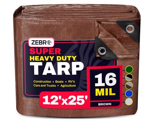 ZEBRO 12' x 25' Brown Heavy Duty Tarp (16 Mil)
