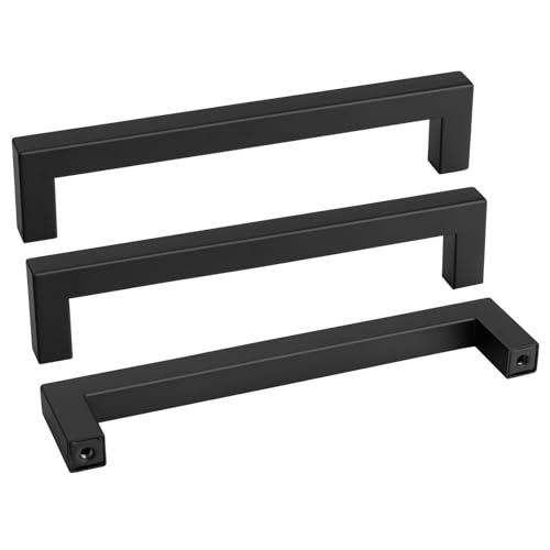 goldenwarm 50 Pack 7-1/2in Black Square Bar Cabinet Pull Drawer Handle Stainless Steel Modern Hardware for Kitchen and Bathroom Cabinets Cupboard,Center to Center 192mm Matte Black Drawer Pulls