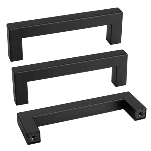goldenwarm 150 Pack 3 3/4 Inch Black Cabinet Handles Matte Black Drawer Pulls Stainless Steel Cabinet Hardware Square Bar Modern Cabinet Handle for Kitchen Bathroom Cupboard