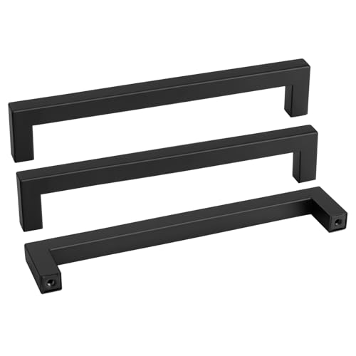 goldenwarm Black Matte Cabinet Pulls Kitchen Bathroom Door Drawer Closet Hardware Handles, LSJ12BK224, 60 Pack 8 4/5 Inch in Hole Black Pull, Flat Square Bar Modern Drawer Handle