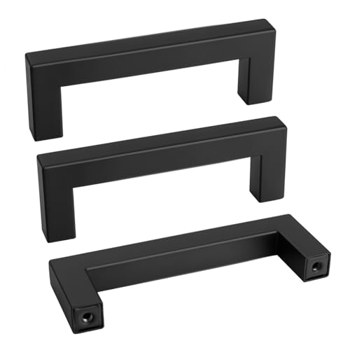 goldenwarm 150 Pack 3 1/2 Inch Black Cabinet Handles Matte Black Drawer Pulls Stainless Steel Cabinet Hardware Square Bar Modern Cabinet Pulls for Kitchen Bathroom Cupboard