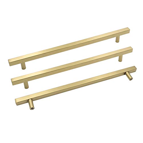 goldenwarm 200 Pack Brushed Gold Cabinet Pulls Gold Drawer Handles Brushed Brass Cabinet Pulls T Bar Square Gold Kitchen Cabinet Handles 10 in Hole Centers