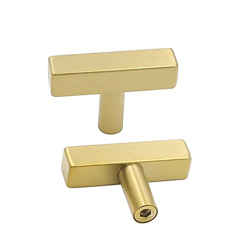 goldenwarm 200 Pack Brushed Brass Cabinet Knobs Drawer Knobs Gold Kitchen Hardware 2 inch (50mm) Overall Length - LS1212GD Square Brass Cabinet Hardware Stainless Steel T Handles