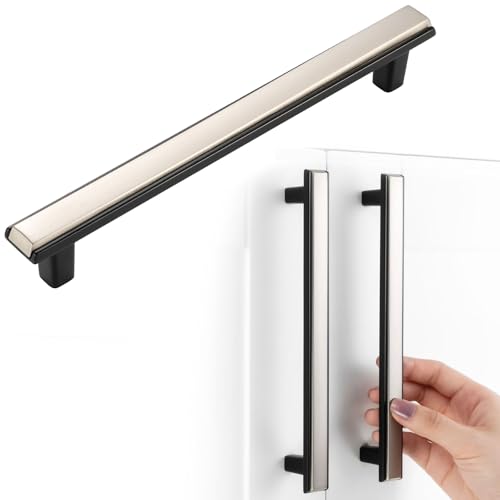Nickel and Black Cabinet Pulls Brushed Nickel and Matte Black Kitchen Cabinet Handles, 10 Pack 6-1/4 Inch, 2281 Two Tone Hardware for Cabinets Drawers Bedroom Dresser Cupboard Bathroom Vanity