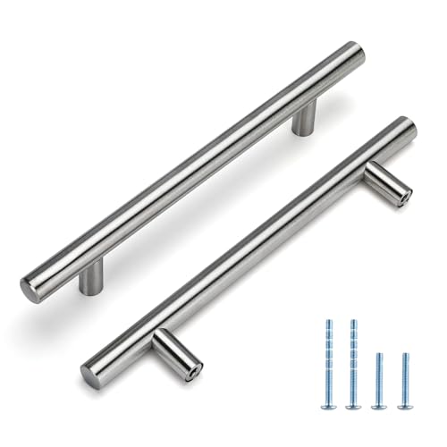 homdiy (500 Pack Modern Cabinet Pulls Bruhsed Nickel Drawer Pulls - HD201SN Cabinet Door Handles Stainless Steel Tube T Bar Drawer Pulls for Drawers, Kitchen Cabinets, 8in Hole Centers