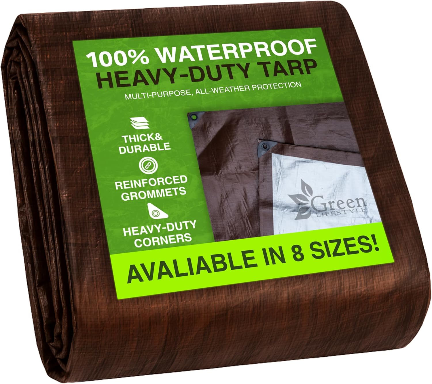 GREEN LIFESTYLE Heavy Duty Tarp Waterproof - Tent Cover, Camping Tarp Waterproof, Protects Cars, Boats, Roofs, Supplies & Equipment, Works as Tent Rain Cover for Patio or Yard Use (20x30)