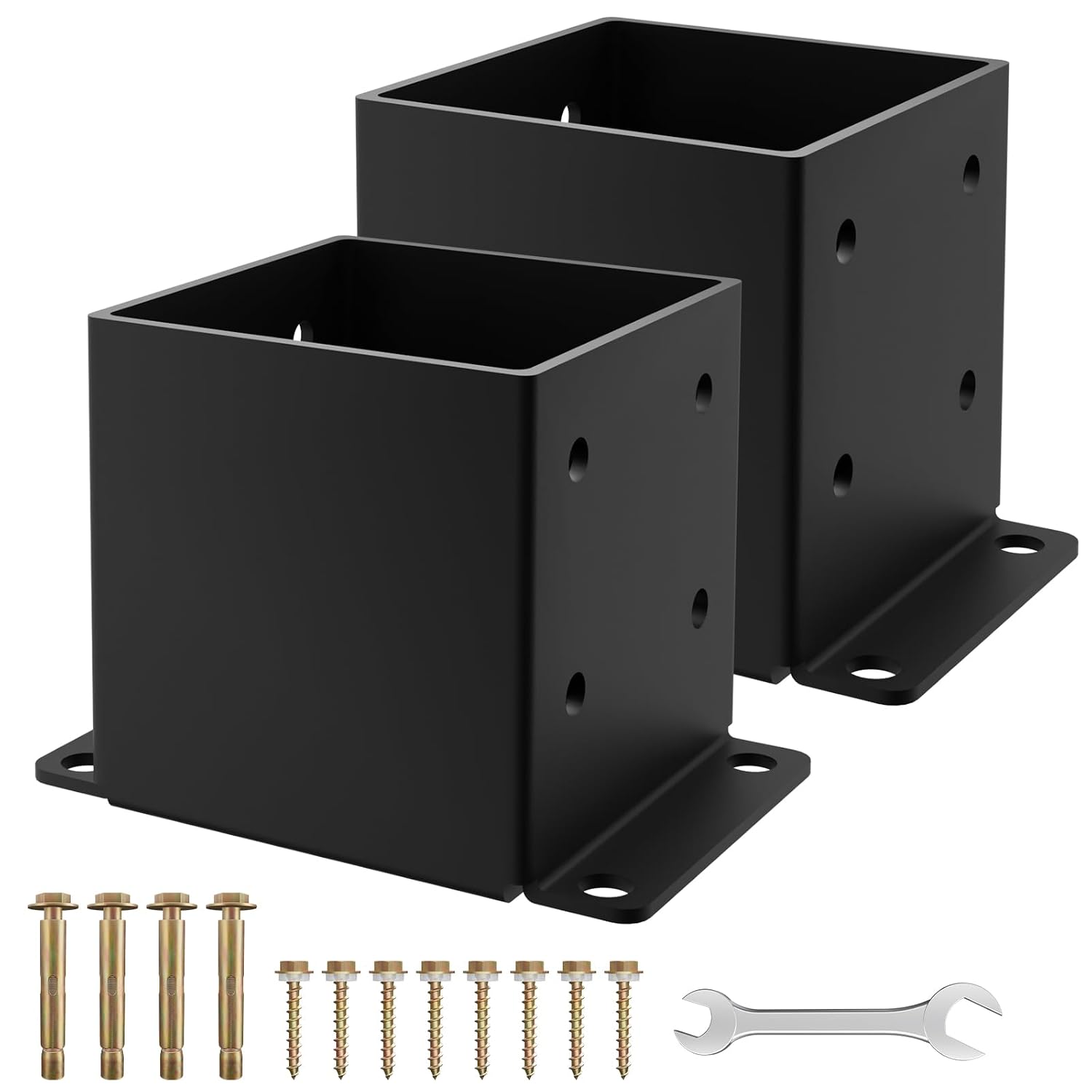 6x6 Post Base 2PCS, Inner Size 5.6x5.6 Inch Fence Post Anchor, Rust-Proof 13 Gauge Heavy Duty Solid Steel Black Powder-Coated Railing Post Brackets, for Support Deck, Pergola, Includes Screws