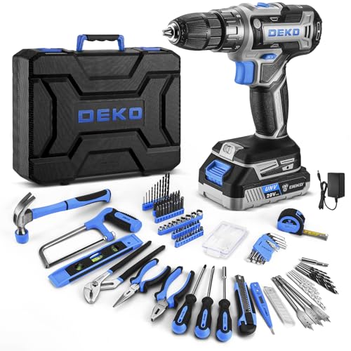 Blue Drill Tool Kit Set: 20V Cordless Power Drill Tool Box with Battery Electric Drill Driver for Men Home Hand Repair Basic Toolbox Tools Sets Drills Case