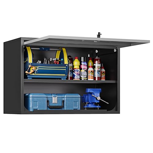 STANI Metal Wall Cabinet for Garage, Floating Garage Storage Wall Mount Shop Cabinet, Upper Storage Trailer Gearbox, Tool Small Wall Steel, Adjustable Shelf, Assembly Required