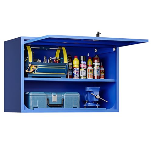 Metal Wall Storage Cabinet 22'' Tall Wall-Mounted Steel Garage Cabinet Adjustable Shelf Wall Shelf Metal Garage Locker Storage Rack Small Tool Chest Trailer Assembly Required