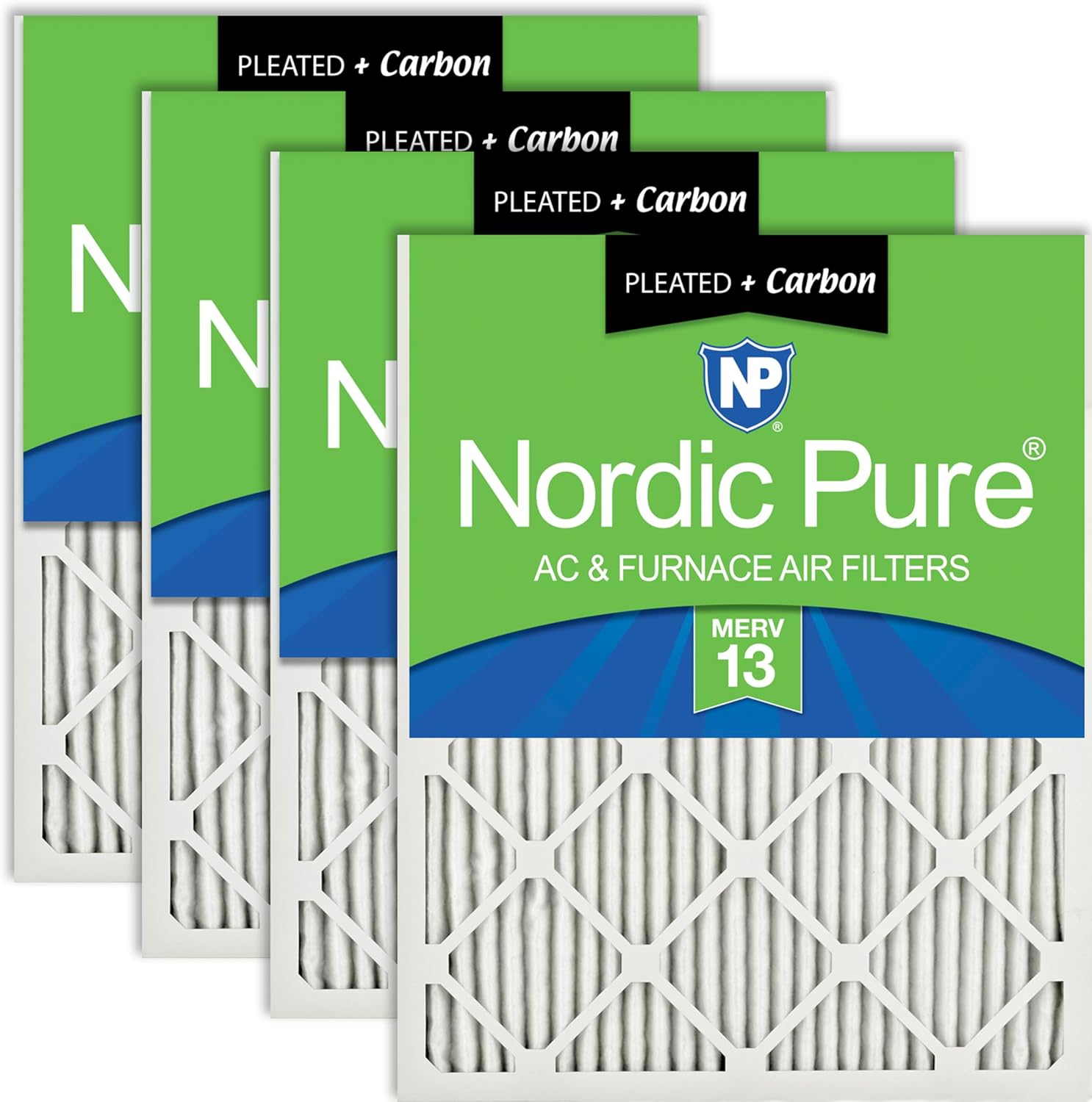 Nordic Pure 20x25x1 (Actual Size: 19 1/2 x 24 1/2 x 3/4) Pleated Air Filters MERV 13 Plus Carbon 4 Pack