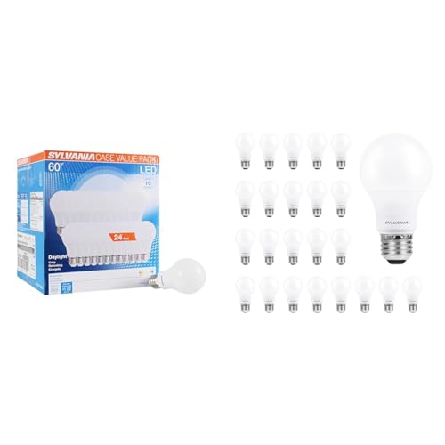 Sylvania LED Light Bulb 24 Pack, 60W Equivalent, 8000 Lumens, 5000K Daylight, Efficient 8.5W and 9W, 10 Year and 7 Year Life, Non-Dimmable, A19 Frosted Bulbs