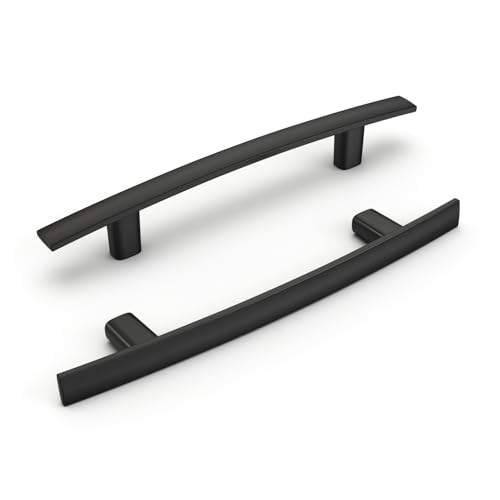 homdiy 30 Pack Cabinet Handles Black Cabinet Pulls 4" Hole Centers Kitchen Pulls Matte Black Curved Arch Handles for Dresser Cupboard Door Hardware, Zinc Alloy