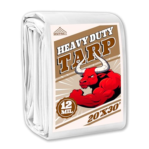 Tarp 20x30 ft Heavy Duty 12mil 100% Waterproof High Durability Multipurpose,Uv Resistant,White Tarp Suitable for Swimming Pools, Boats, Camping, Courtyards, Etc -by MVPNET