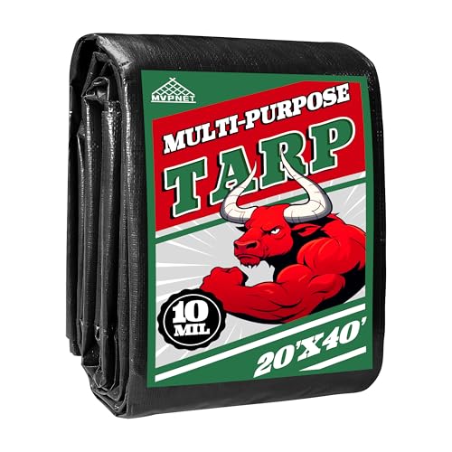 Tarp 20x40 ft Heavy Duty 100% Waterproof 10mil,UV Resistant,Durable Grommets and Reinforced Edges Green/Black Tarp for Camping, Swimming Pools,Car Coverage -by MVPNET