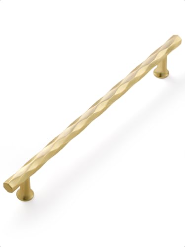 Brushed Gold Cabinet Pulls 7.56" Hole Center 5 Pack Hammered Brass Cabinet Handles Decorative Kitchen Drawer Dresser Cupboard Bathroom Vanity Cabinet Hardware Rhombus