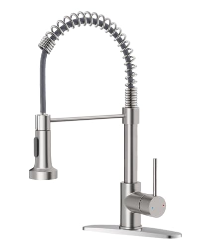 OWOFAN Kitchen Faucet with Pull Down Sprayer Industrial 1 Handle 1 Hole Or 3 Hole Faucet for Farmhouse Camper Laundry Utility Rv Wet Bar Sinks Stainless Steel Brushed Nickel