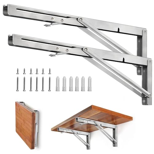 Storystore Folding Shelf Brackets - 22 Inch Heavy Duty Stainless Steel Collapsible Shelf Bracket for Bench Table, Space Saving DIY Bracket, Max Load: 550lb (2 PCS)
