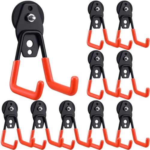 Landhoow Large Magnetic Hooks Heavy Duty Garage Magnet Hooks Strong Storage Utility Magnetic Hangers with Anti Slip Rubber Coating for Indoor and Outdoor Hanging(Orange,10 Pcs)