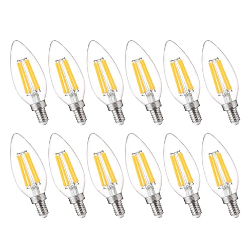FLSNT 100W Equivalent Candelabra LED Bulbs 5000K Daylight, Dimmable LED Chandelier Light Bulbs for Dining Room, Living Room, Porch, 800LM, E12 Base, 12 Pack UL,CA65 Listed.