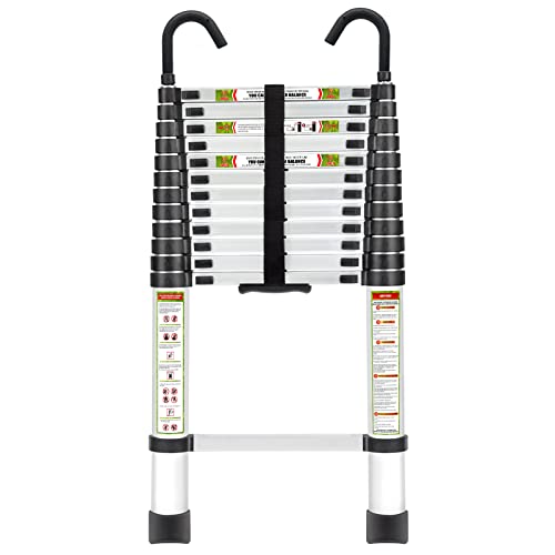 Telescopic Ladder, 16.5FT Aluminum Telescoping Ladder with Stable Hook and Non-Slip Feet, RIKADE Portable Extension Ladder for Household and Outdoor Working, 330lb Capacity