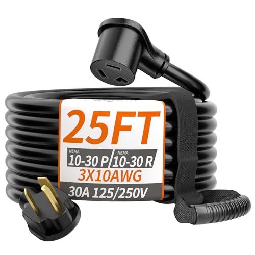 30 AMP 3 Prong Dryer Cord 25 FT Outdoor Black, 10/3 Gauge Dryer Extension Cord Heavy Duty, NEMA 10-30P to 10-30R EV Charging, 125V/250V STW 10 Gauge ETL Listed