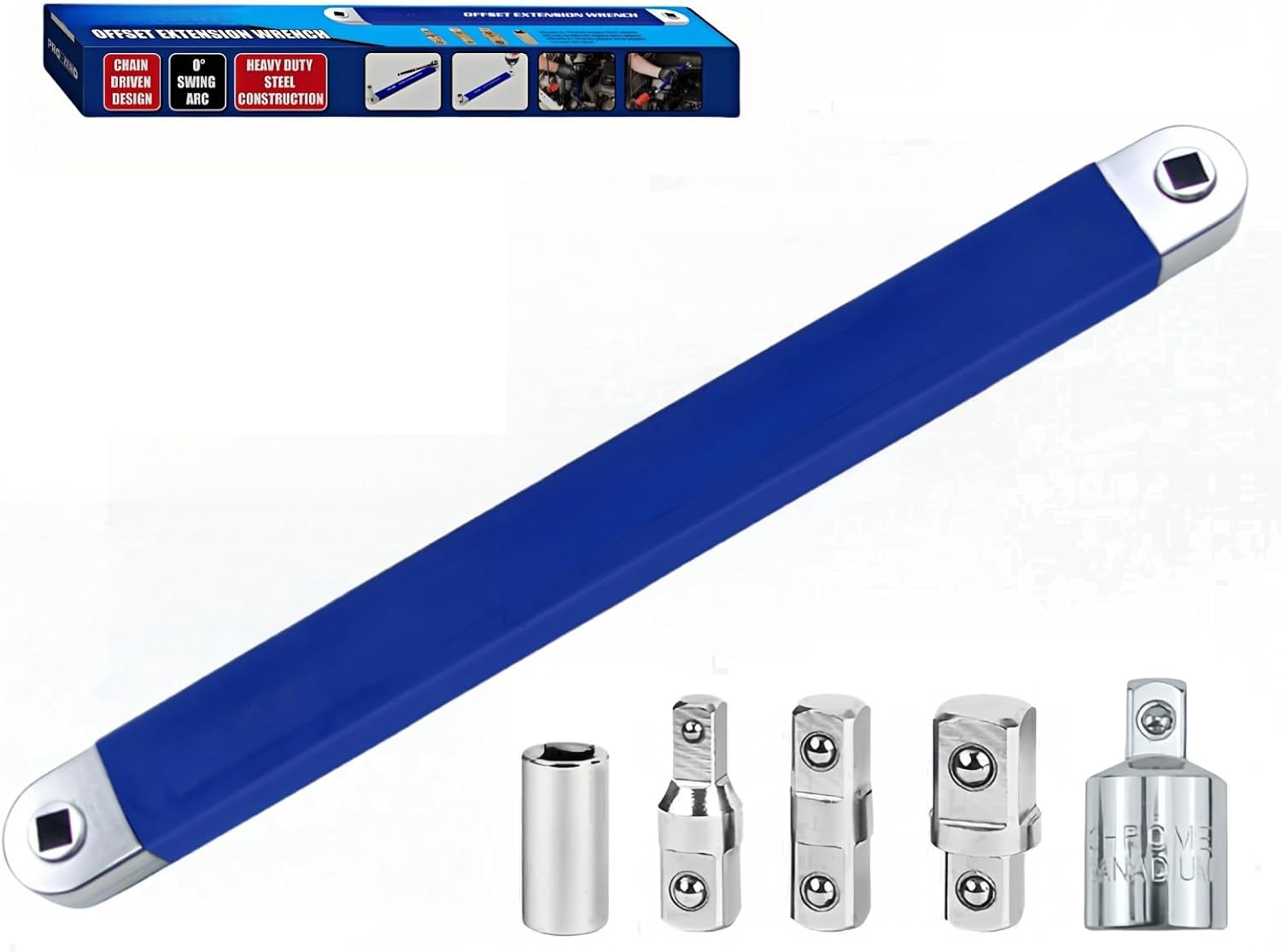 Offset Extension Wrench, Zero Degree Ratchet Extension Set (Blue)
