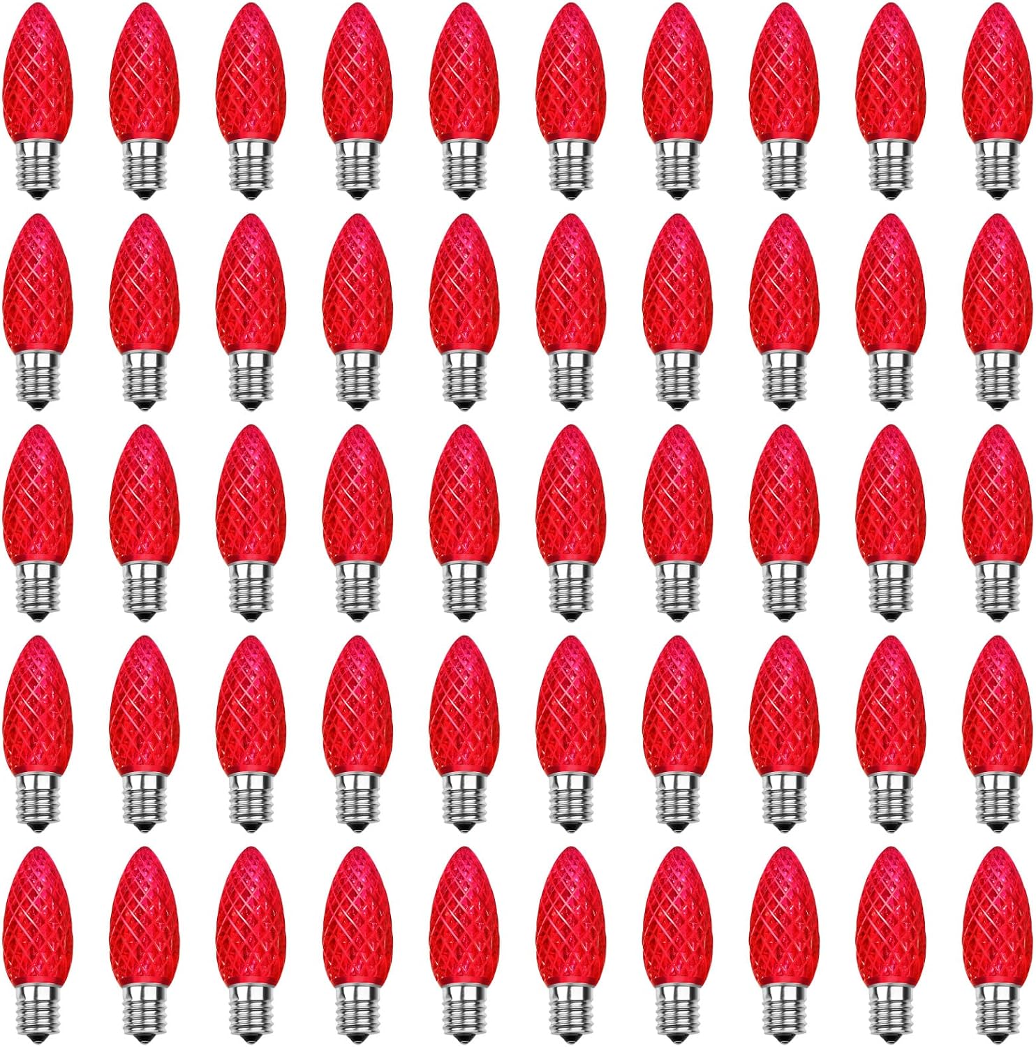 Meconard C9 Led Replacement Christmas Light Bulbs, C9 Shatterproof Led Bulbs for Christmas Indoor Outdoor String Lights, E17 Intermediate Base, Commercial Grade Holiday Bulbs, Red, 50 Pack