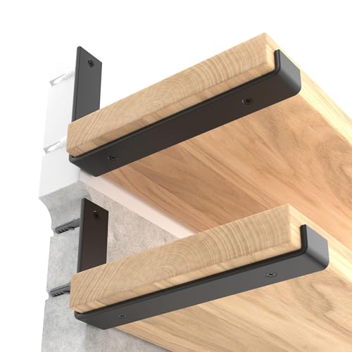 LEOPO 12 inch Shelf Brackets 12-Pack ,1/5 inch Thick Heavy Duty Industrial Bracket for DIY Floating Shelf Support, Black Coated Wall Shelf Support, 11.25 x 6 x 1.5