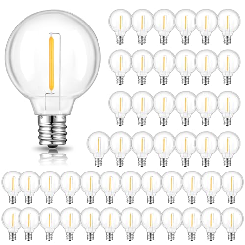 50 Pack G40 LED Replacement Bulbs for Outdoor String Lights, Dimmable, Warm White, E12 Screw Base, Waterproof LED Globe Bulbs Light for Indoor Outdoor Patio Cafe Decor