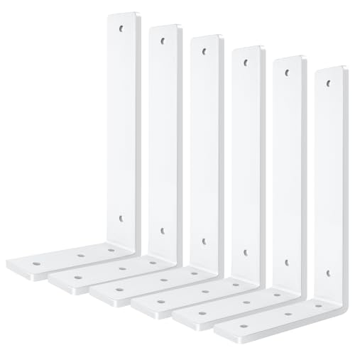 White Floating Shelf Bracket 12 Inch, 6 Pack Heavy Duty Shelf Brackets, Wall Shelf Bracket for DIY Decorative with Mounting Hardware